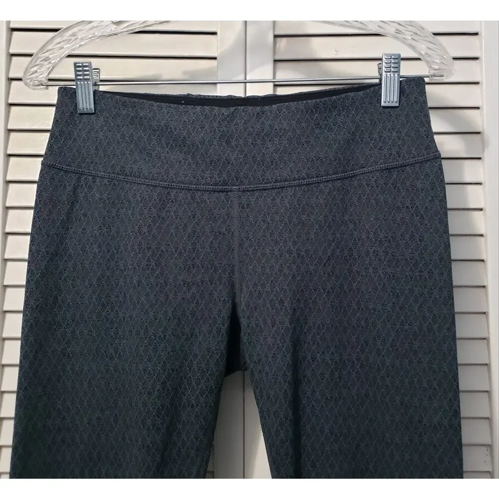 prAna Ruched Yoga Leggings Women's Medium Gray‎ Diamond Print Stretch Activewear